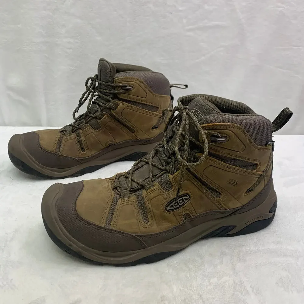 Keen Mens Sz 14 Circadia Mid Waterproof Hiking Boots Leather Bison Brindle